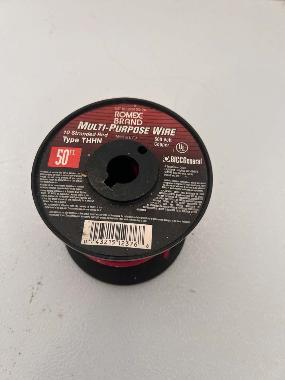 Romex 10 Gauge Stranded Red Type THHN Multi-Purpose Wire 50ft Spool